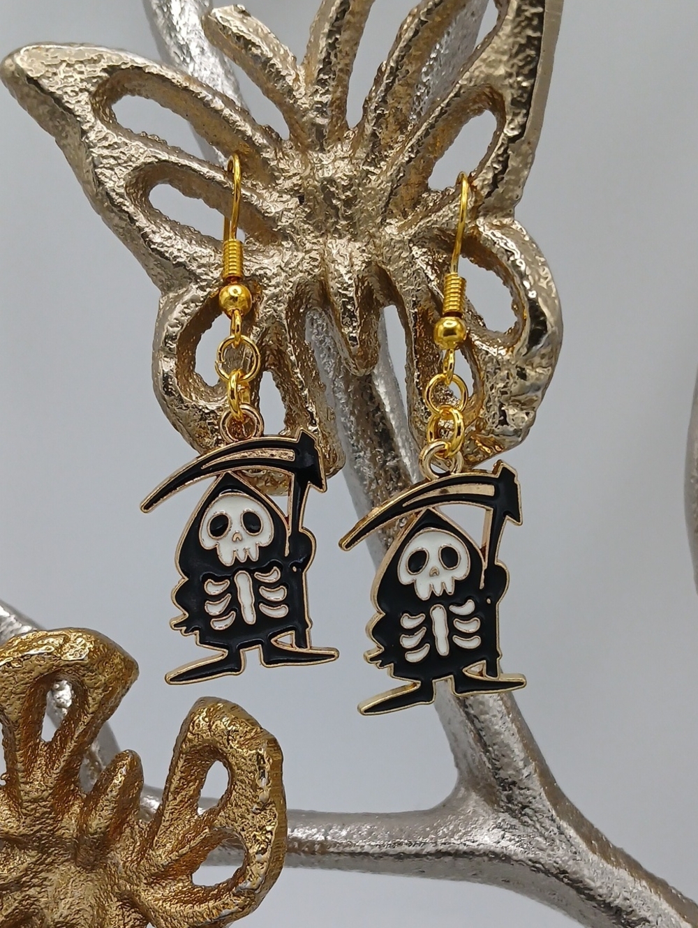 Gold-Tone Grim Reaper Drop Earrings